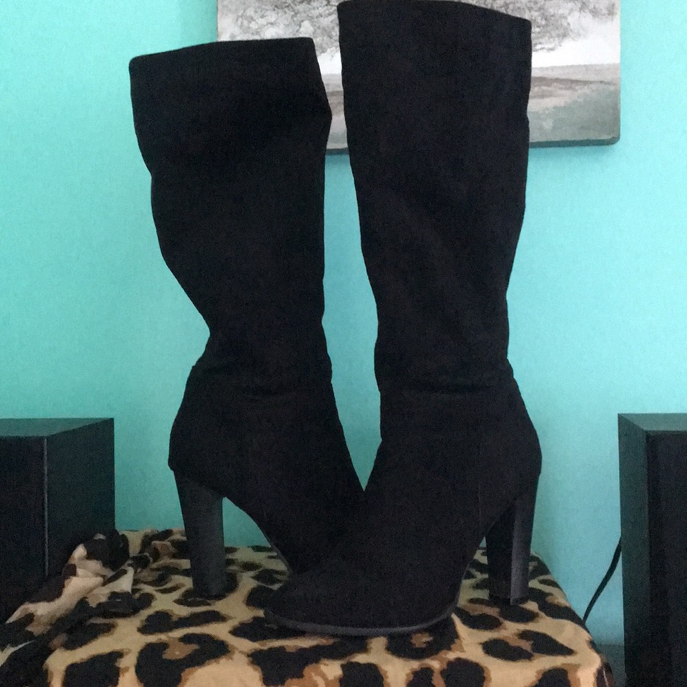 Black chunky heel boots - worn condition